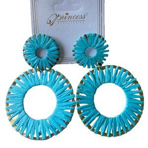 Princess Blue Thread Drop Hoop Earrings